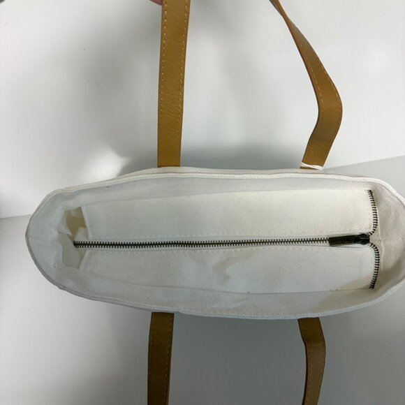 Cozy Earth Natural Canvas Tote Bag Faux Leather Handles Zipper Closure NEW - Picture 4 of 7